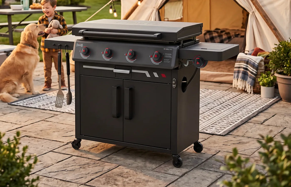 4-Burner Gas Griddle with Side Burner & Cabinet