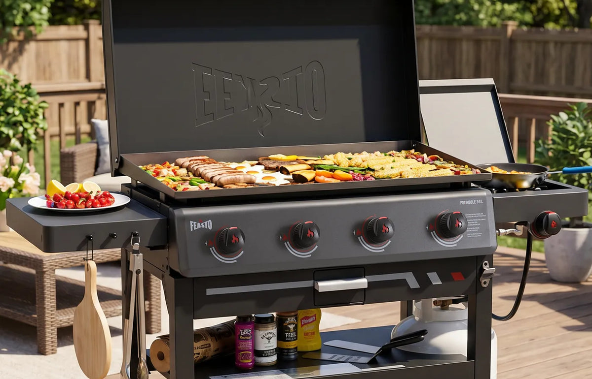 4-Burner Gas Griddle with Side Burner & Hood