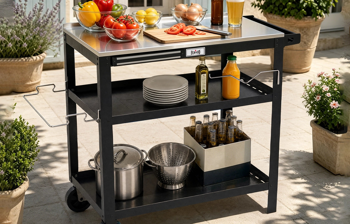 3-Shelf Outdoor Grill Cart with Magnetic Tool Holder & Wheels