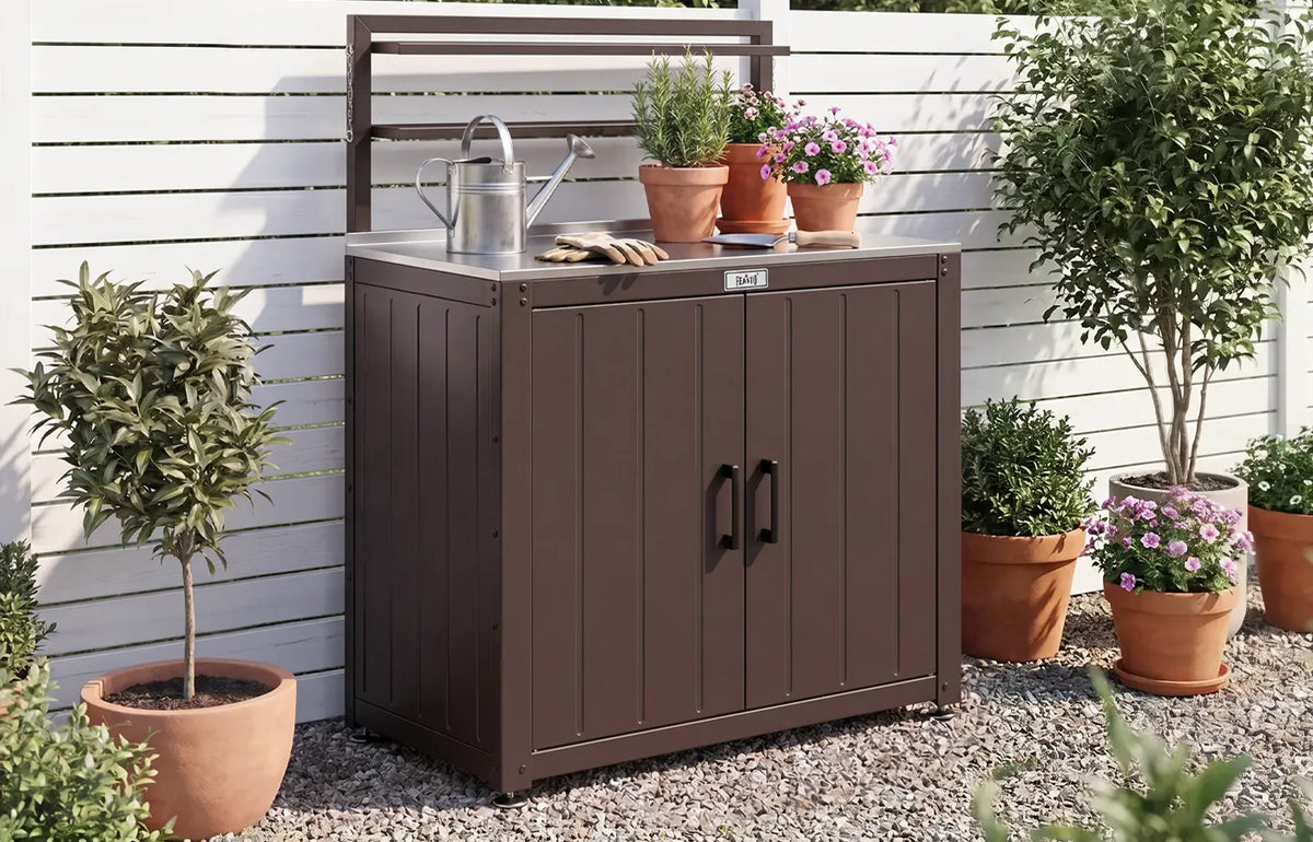 Outdoor Grill Cart with Raised-Edge Top