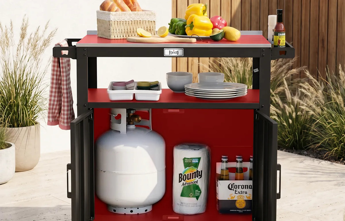 Outdoor Grill Cart with Raised-Edge Top