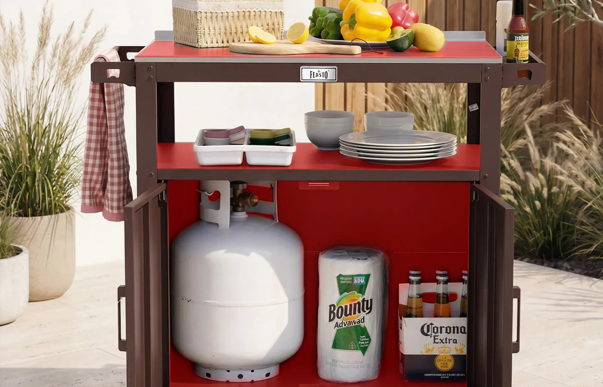 Outdoor Grill Cart with Raised-Edge Top