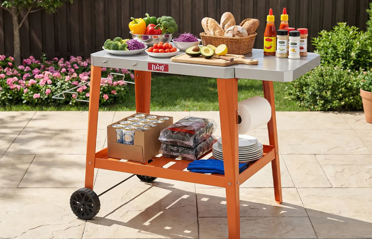 Outdoor Grill Cart with Foldable Table for Pizza Oven Cooking