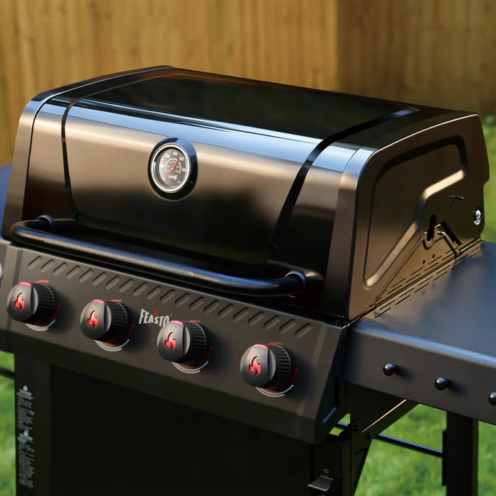 4-Burner Gas Grill with Dual Side Tables & Built-In Thermometer