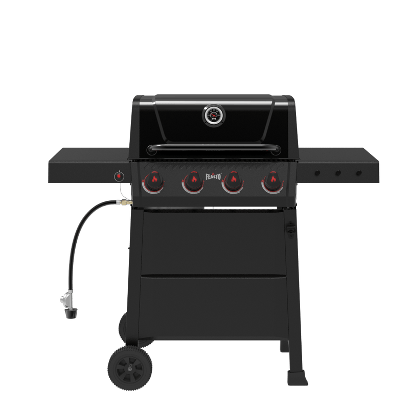 4-Burner Gas Grill with Dual Side Tables & Built-In Thermometer