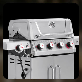 Stainless Steel 4-Burner Gas Grill with Side Burner & Lockable Swivel Casters