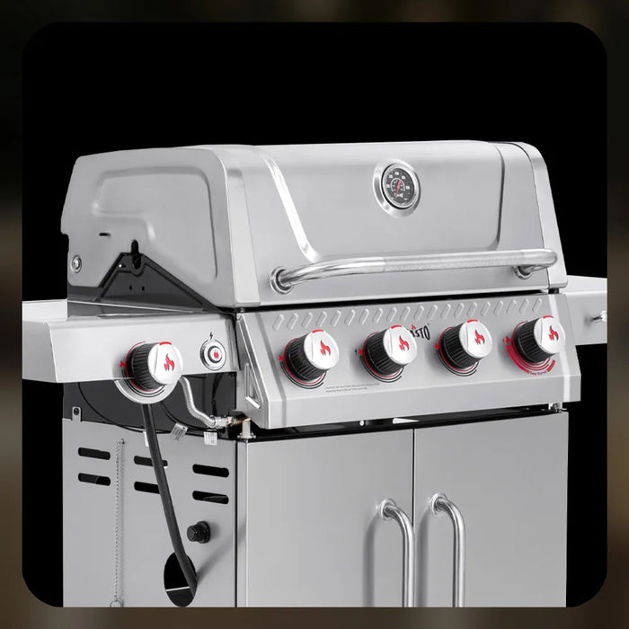 Stainless Steel 4-Burner Gas Grill with Side Burner & Lockable Swivel Casters
