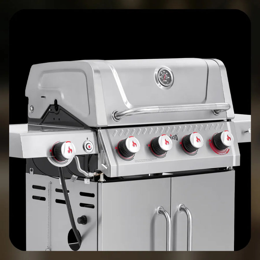 Stainless Steel 4-Burner Gas Grill with Side Burner & Lockable Swivel Casters
