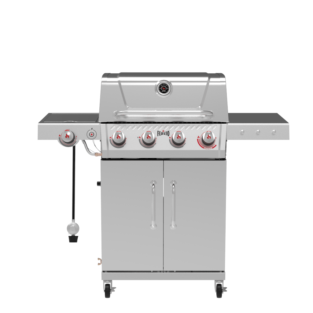 Stainless Steel 4-Burner Gas Grill with Side Burner & Lockable Swivel Casters