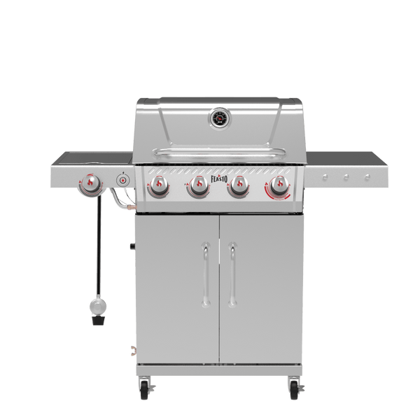 Stainless Steel 4-Burner Gas Grill with Side Burner & Lockable Swivel Casters