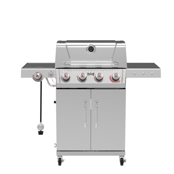 Stainless Steel 4-Burner Gas Grill with Side Burner & Lockable Swivel Casters