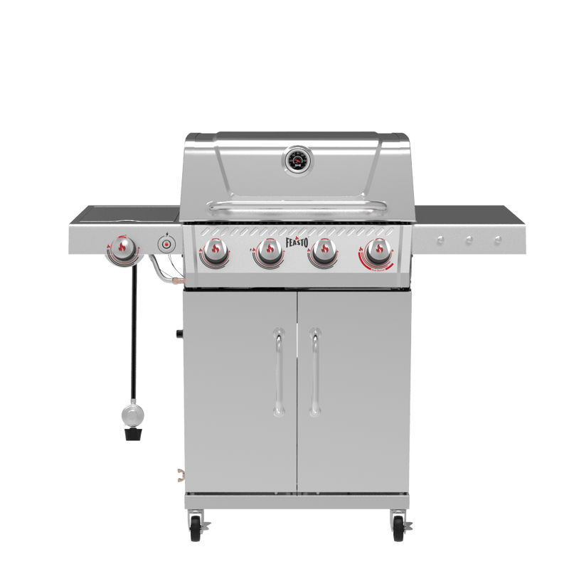 Stainless Steel 4-Burner Gas Grill with Side Burner & Lockable Swivel Casters