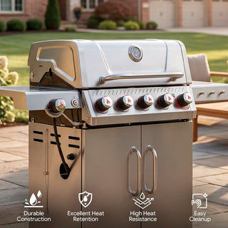 Stainless Steel 5-Burner Gas Grill with Sear Burner & Side Burner