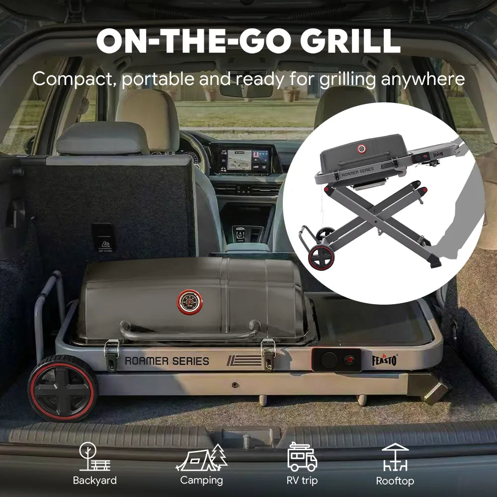 Portable Gas Grill with Foldable Cart