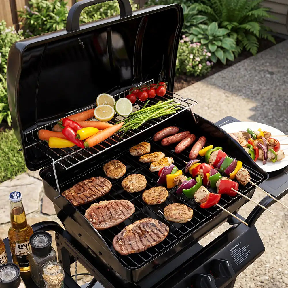 2-Burner Gas Grill with Dual Side Tables