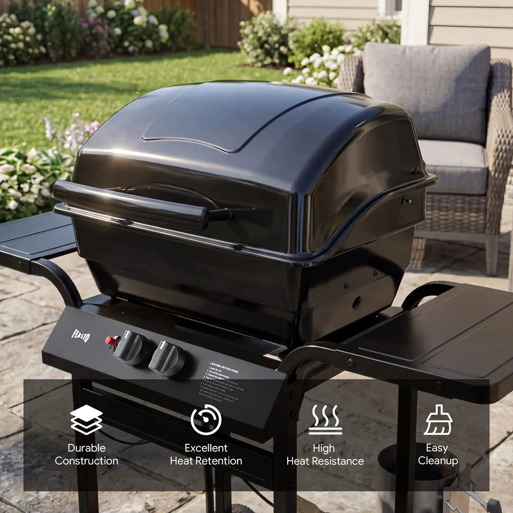 2-Burner Gas Grill with Dual Side Tables