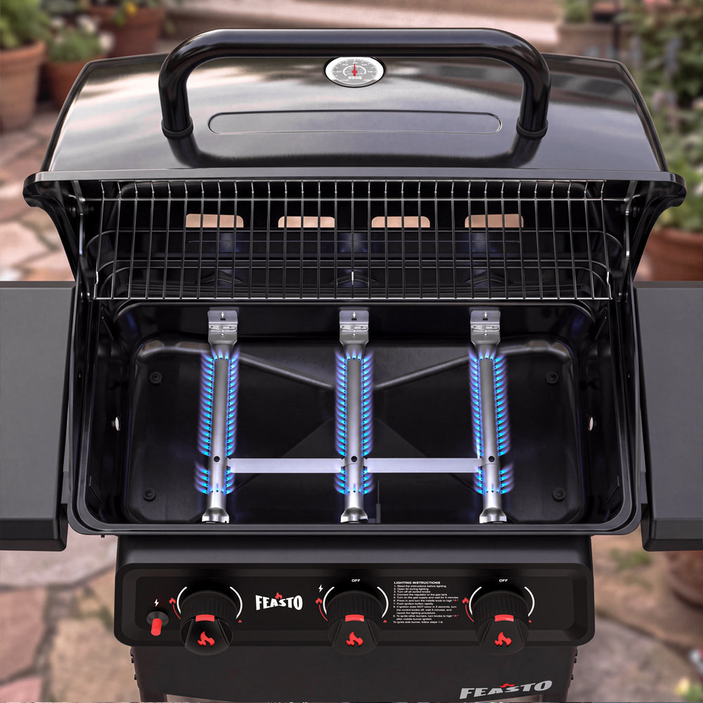 3-Burner Gas Grill with Dual Side Shelves