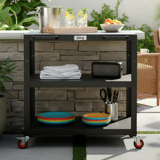 Outdoor Kitchen Cart with Stainless Steel Top & 3-Tier Storage