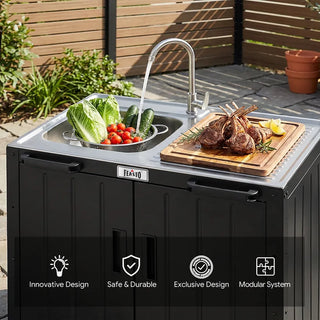 Outdoor Kitchen Cart with Large Sink and Storage Cabinet