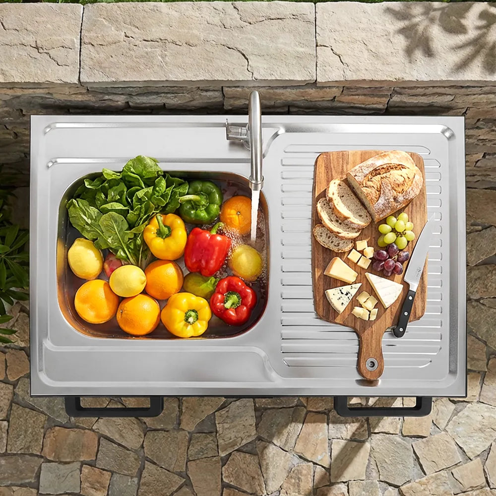 Outdoor Kitchen Cart with Large Sink and Storage Cabinet