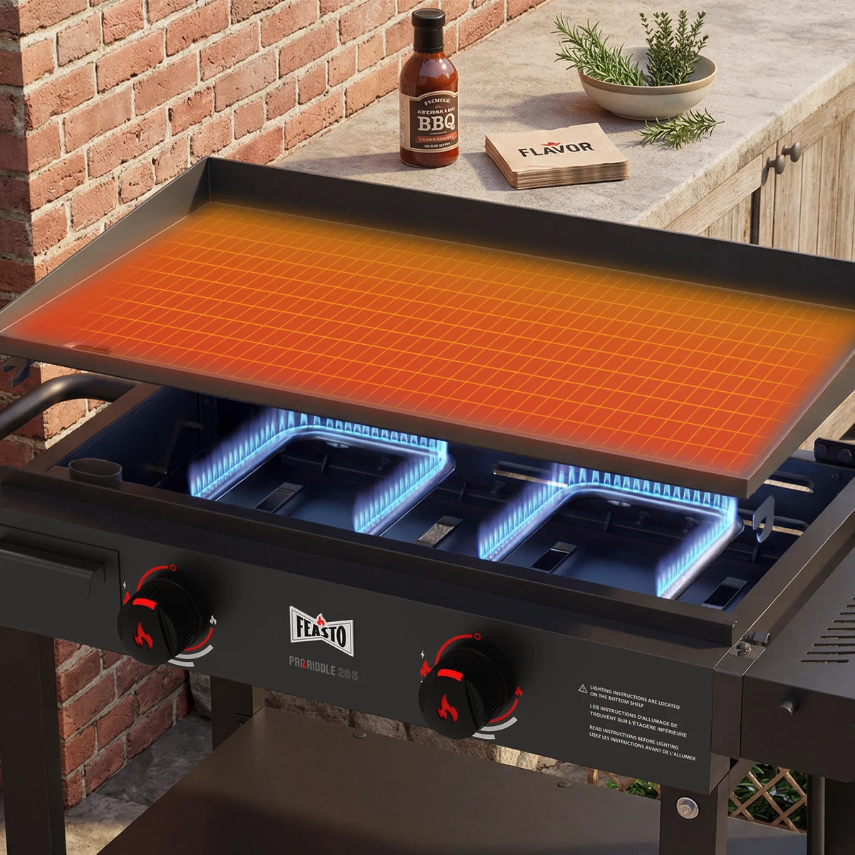 2-Burner Gas Griddle with Pre-Seasoned Cooktop & Cart