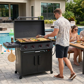 4-Burner Gas Griddle with Side Burner & Cabinet