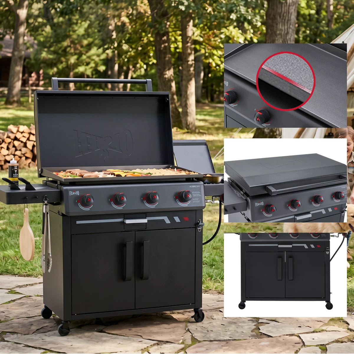 4-Burner Gas Griddle with Pre-Seasoned Cooktop & Cabinet