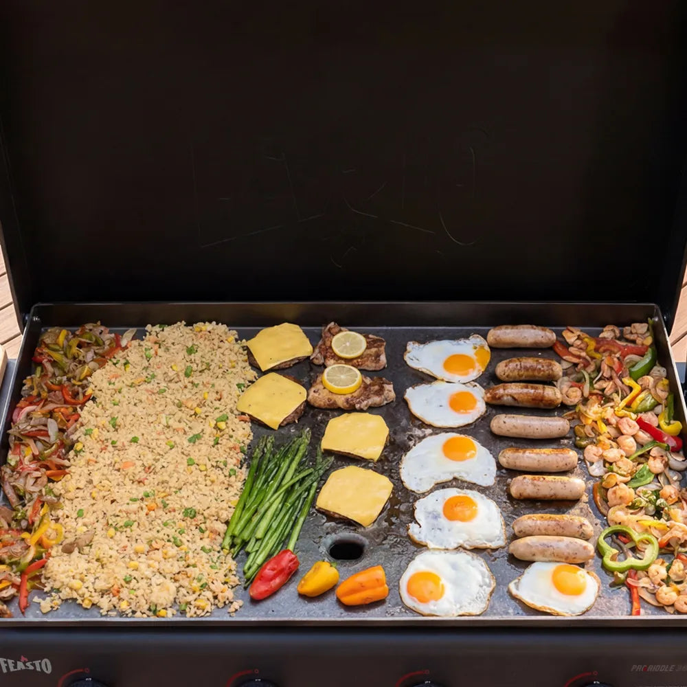 4-Burner Gas Griddle with Side Burner & Cabinet