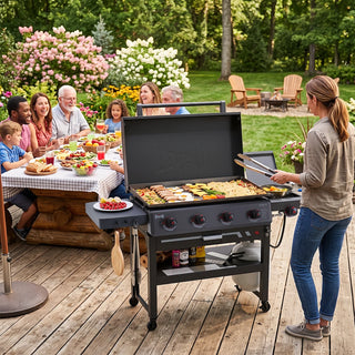 4-Burner Gas Griddle with Pre-Seasoned Cooktop & Lid