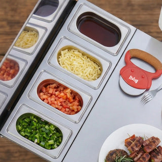 Grill Cart with Integrated Topping Station for Outdoor Cooking
