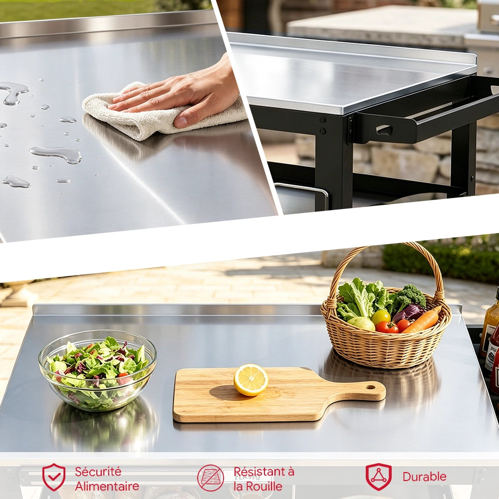 3-Shelf Outdoor Grill Cart with Magnetic Tool Holder & Wheels
