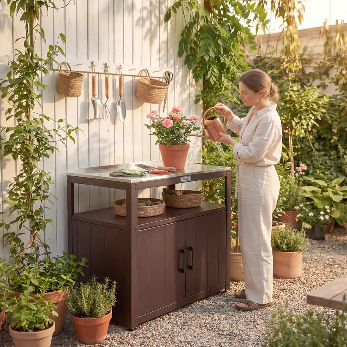Outdoor Grill Cart with Stainless Steel Top and Storage Cabinet