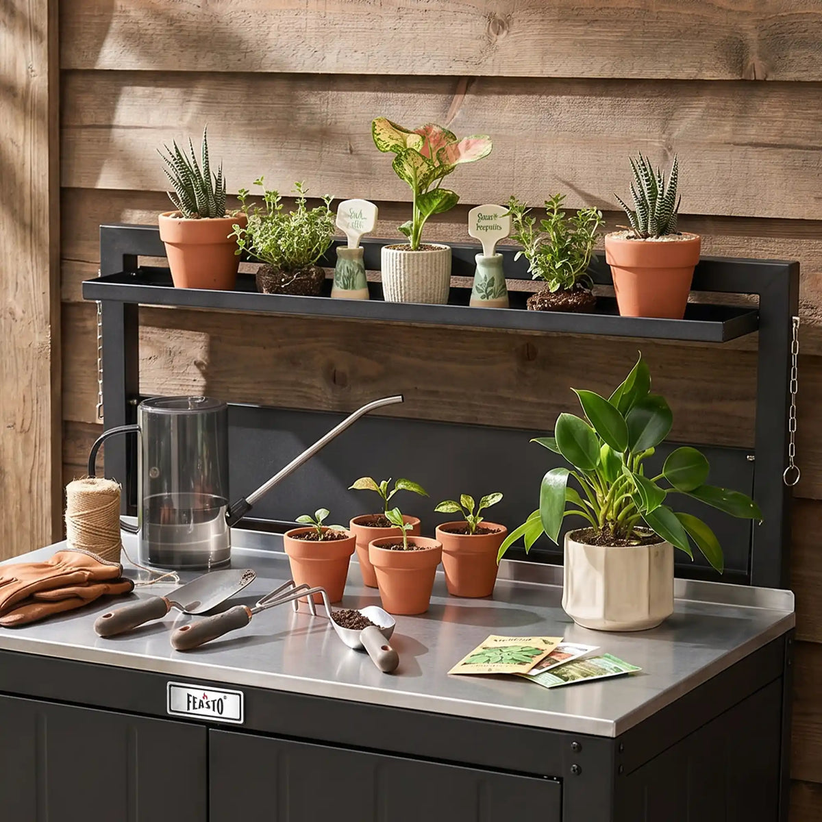 Outdoor Grill Cart with Raised-Edge Top