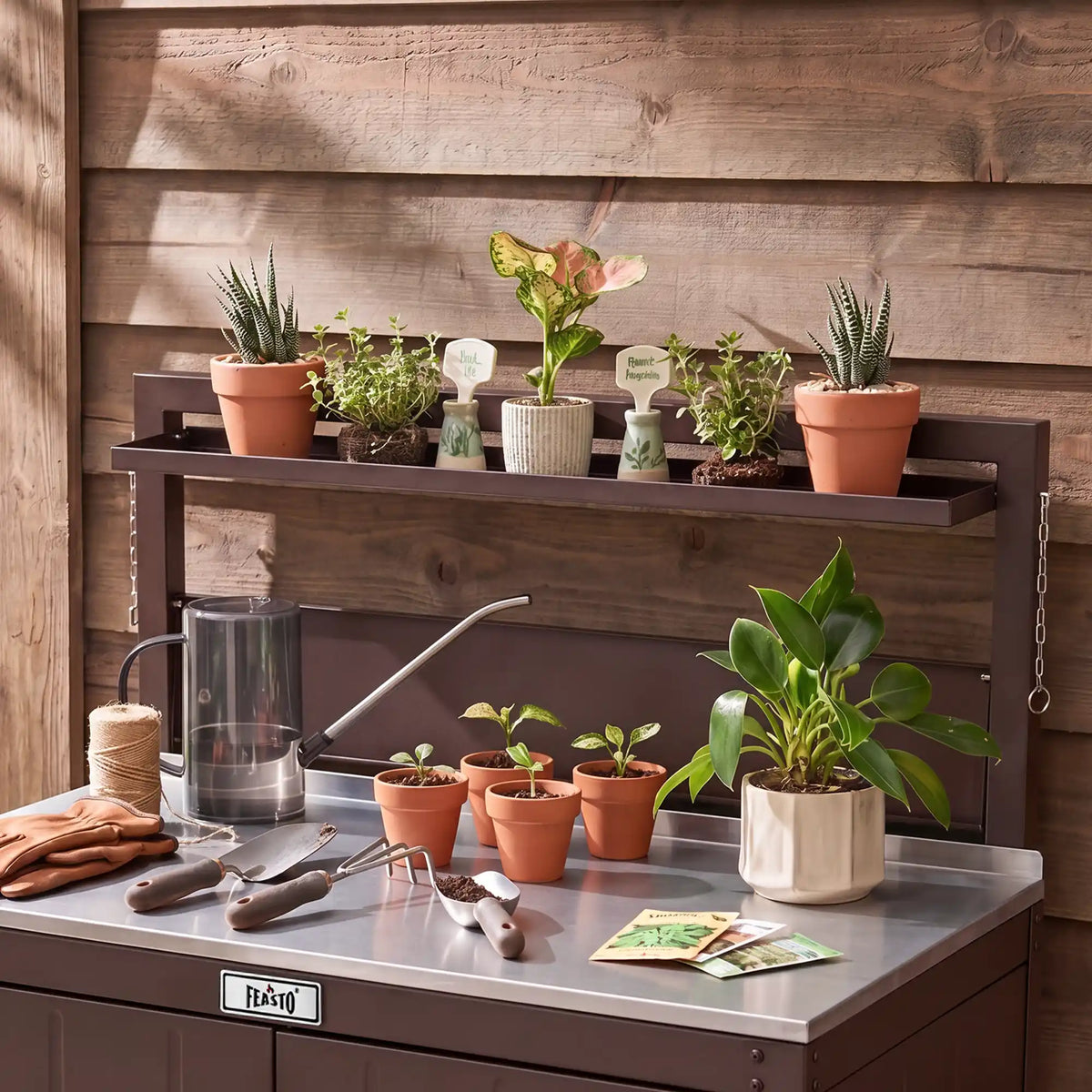 Outdoor Grill Cart with Raised-Edge Top