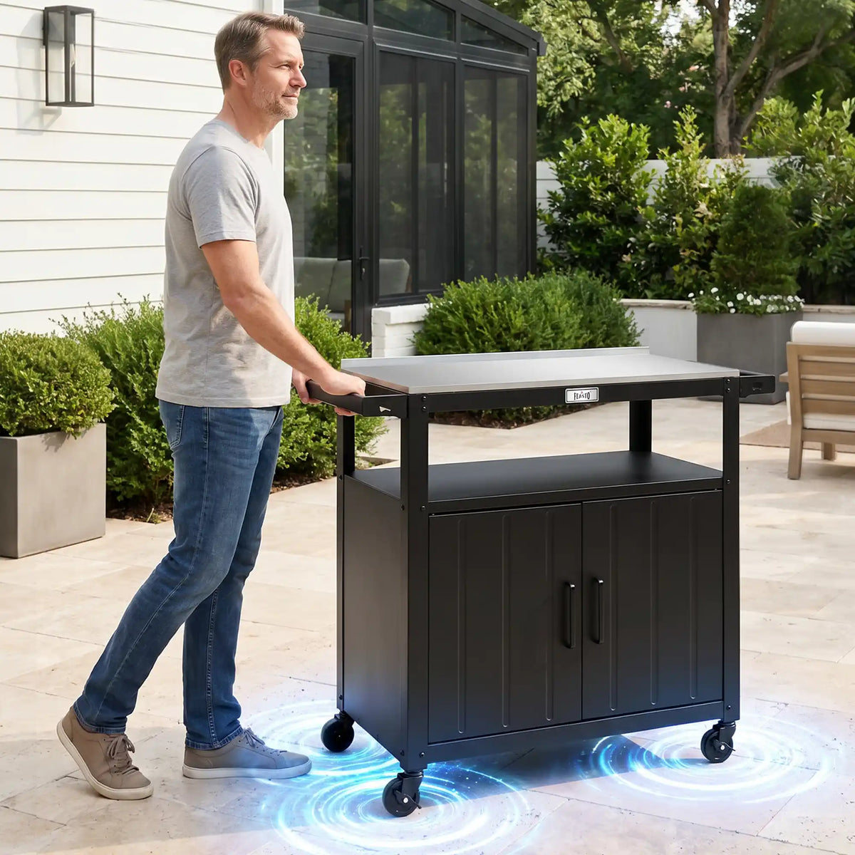Outdoor Grill Cart with Raised-Edge Top