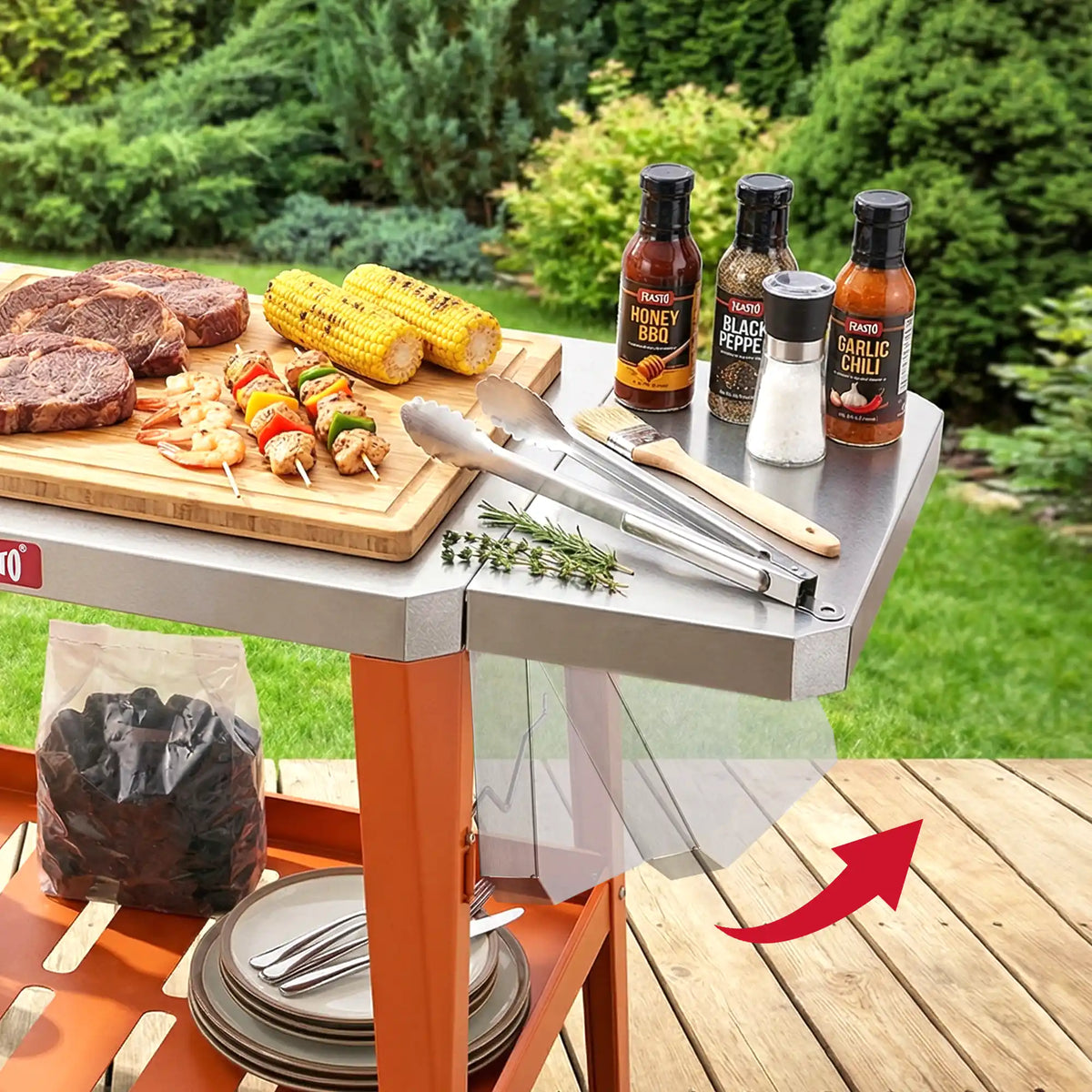 Outdoor Grill Cart with Foldable Table for Pizza Oven Cooking