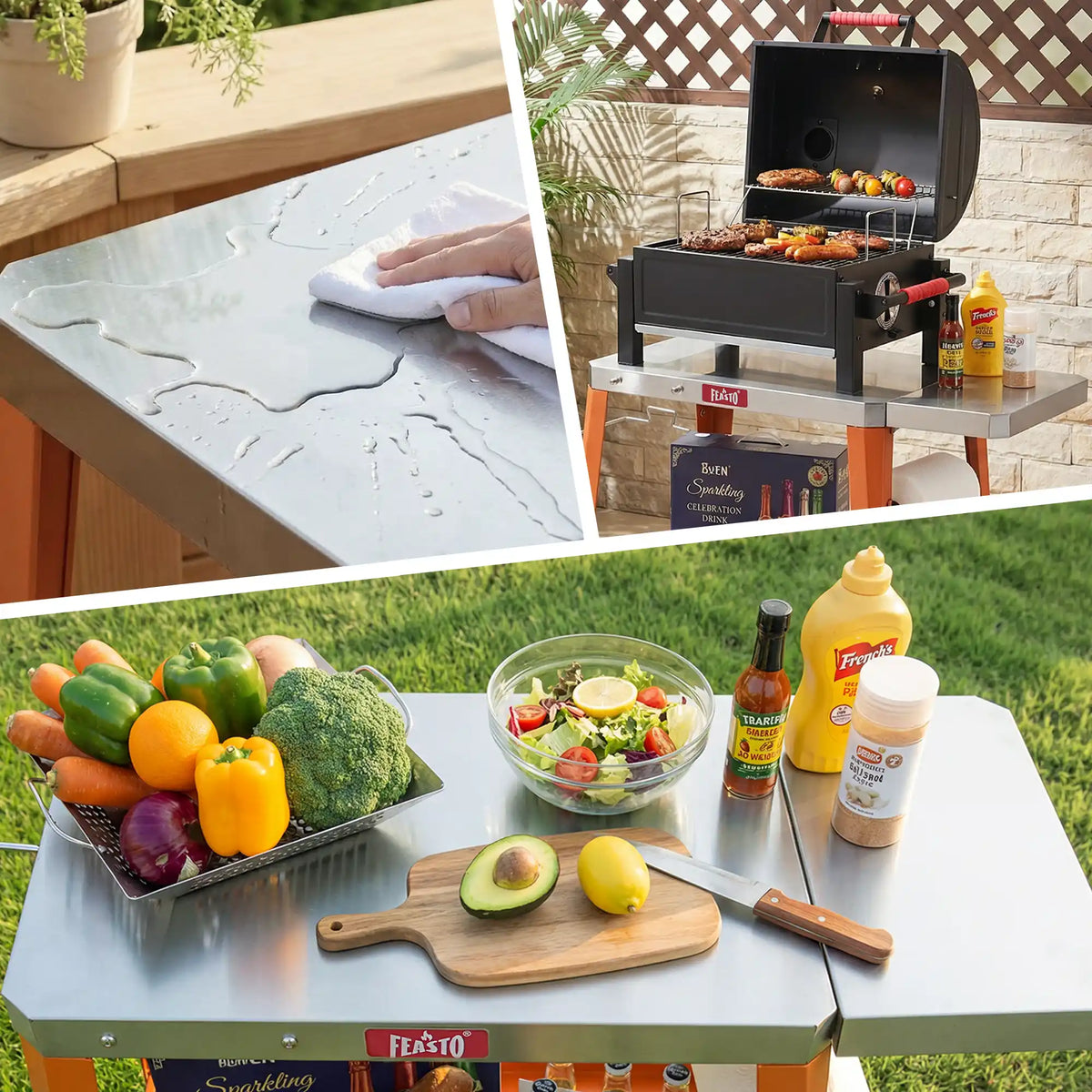 Outdoor Grill Cart with Foldable Table for Pizza Oven Cooking
