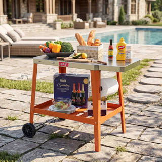 Outdoor Grill Cart with Foldable Table for Pizza Oven Cooking