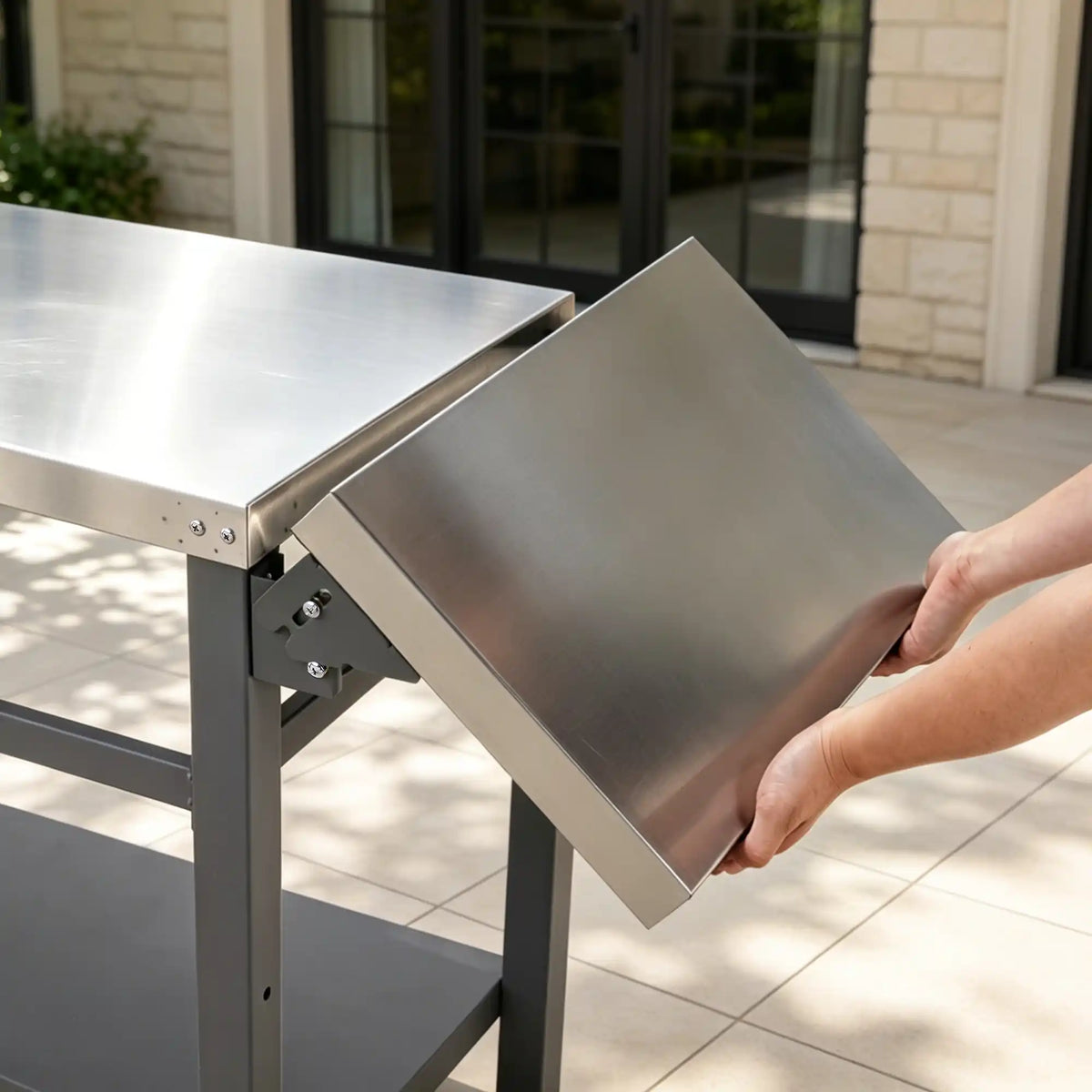 Outdoor Movable Grill Cart with Folding Side Table