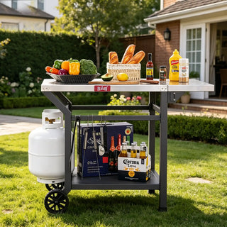 Outdoor Movable Grill Cart with Folding Side Table