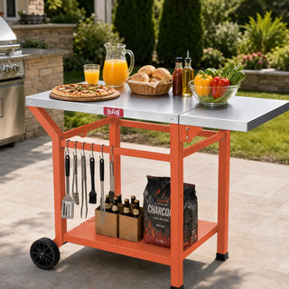 Outdoor Movable Grill Cart with Folding Side Table