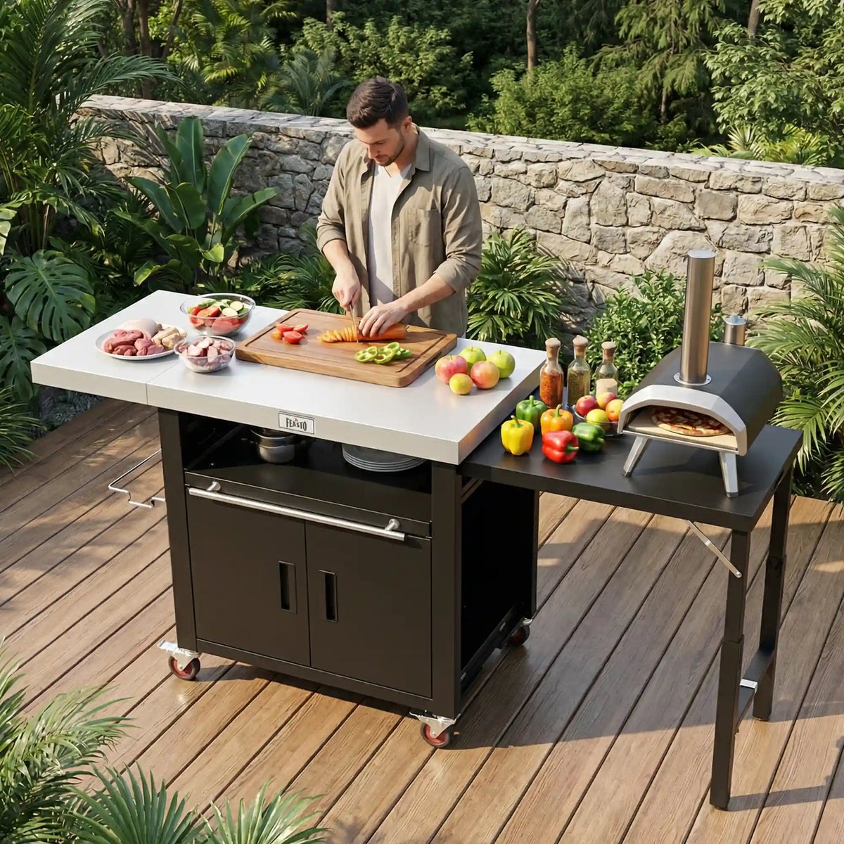 Outdoor Grill Cart with Dual Foldable Side Tables